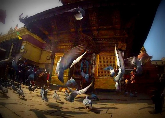 At the Swayambhu Stupa in Kathmandu, Nepal