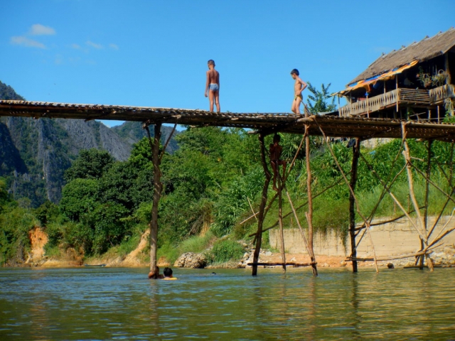 Floating the Nam Song River in Vang Vieng, Laos