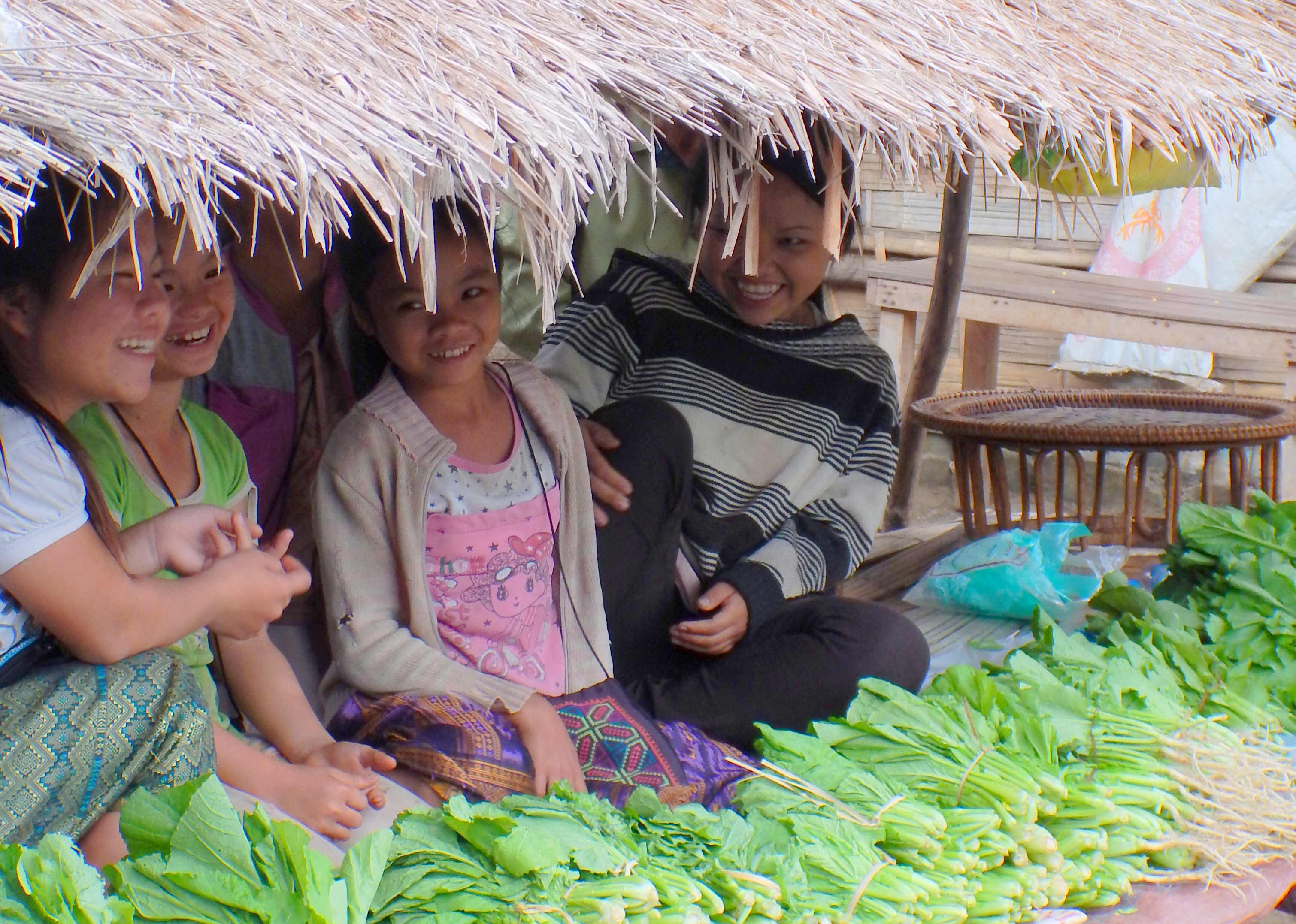 Girls selling vegetables, Luang Prabang, Laos