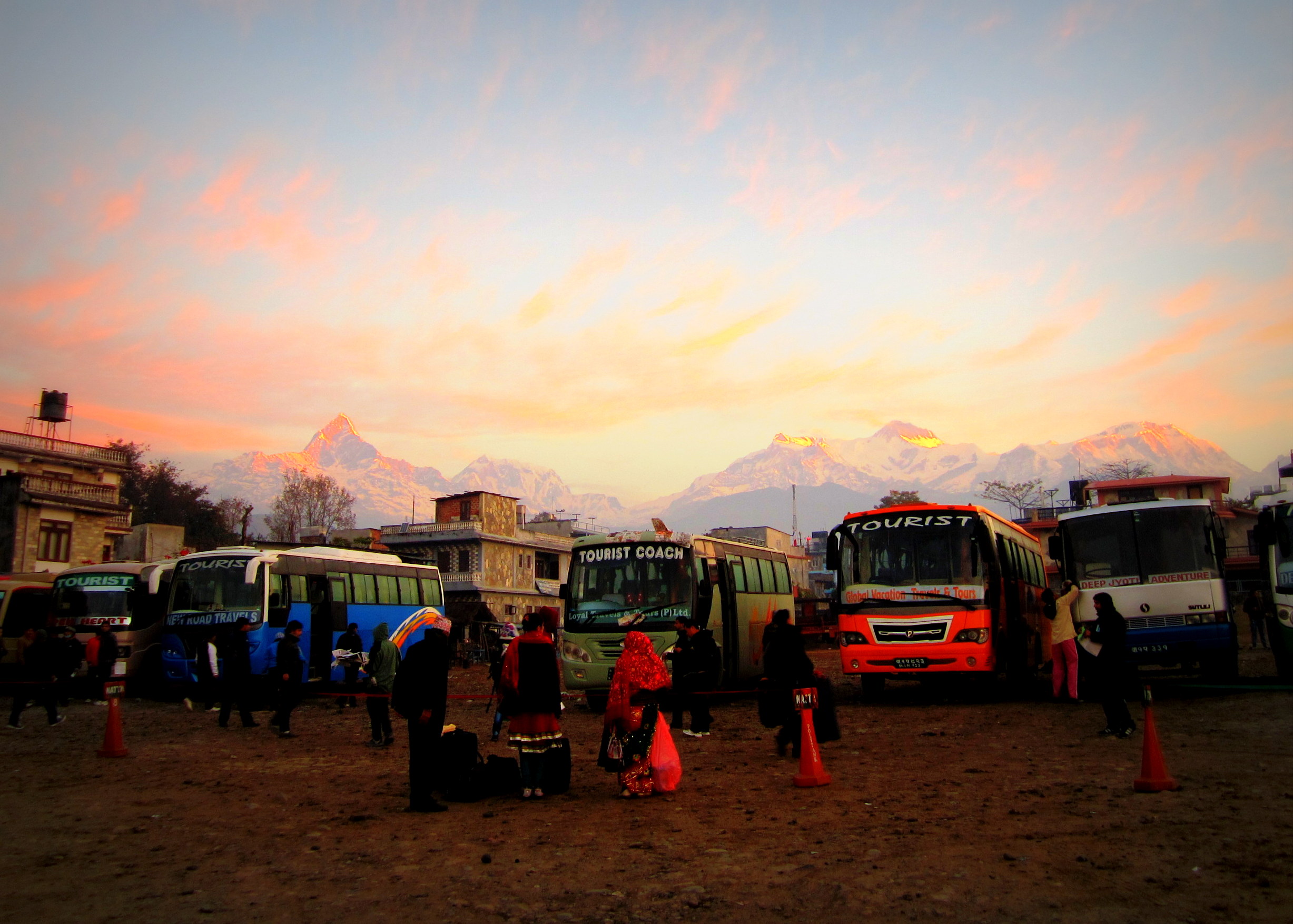 The sunrise as we caught a bus out of Pokhara back to Kathmandu, Nepal
