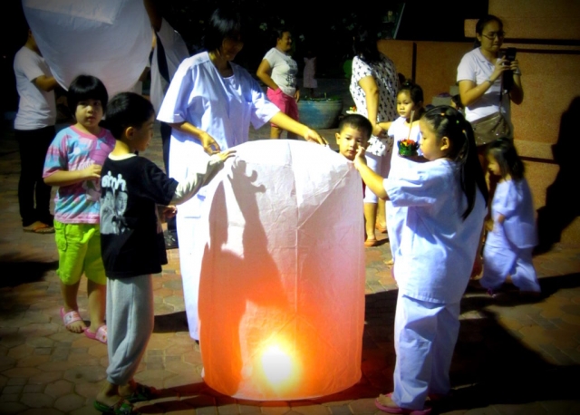 Floating lanterns for a Buddhist ceremony in Khon Kaen, Thailand