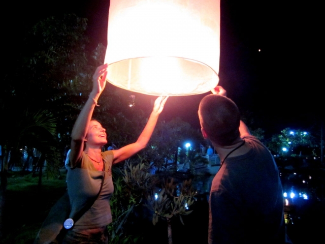 Floating lanterns for a Buddhist ceremony in Khon Kaen, Thailand