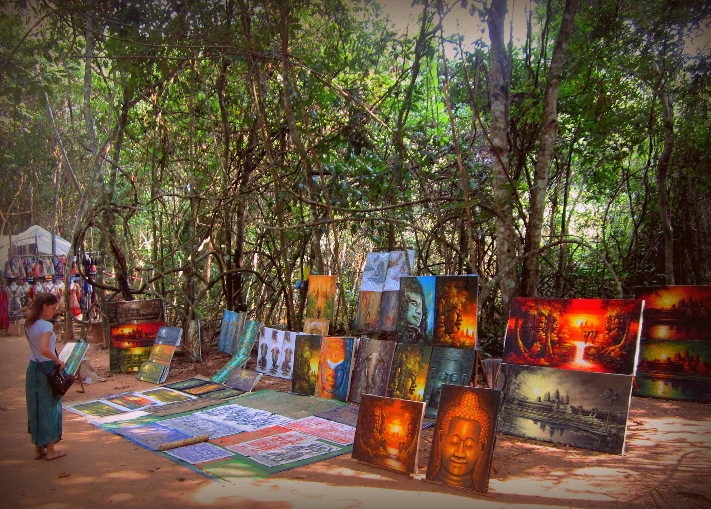 Many artists sell their paintings throughout the Angkor park, Cambodia
